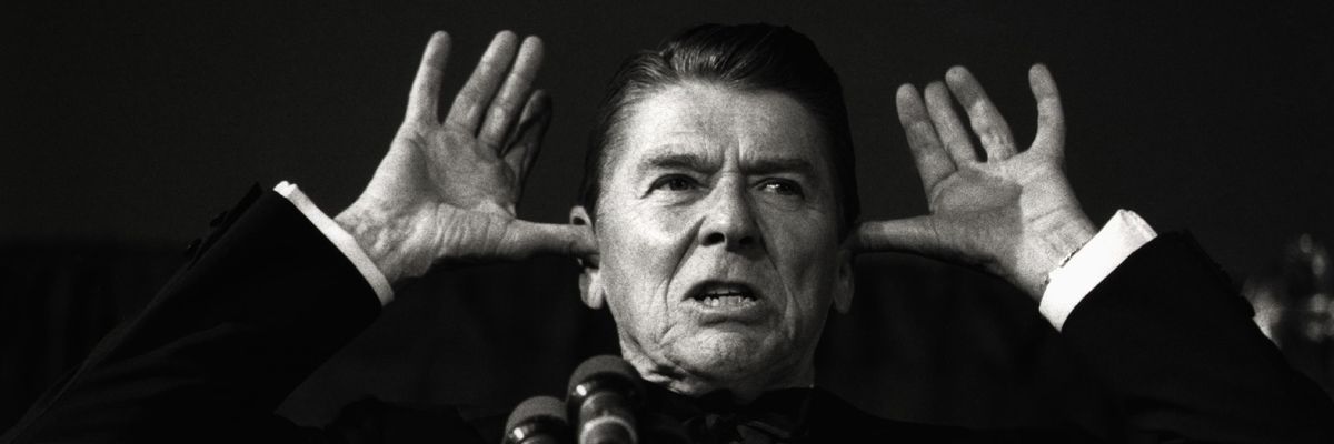 Ronald Reagan makes a face during White House Correspondents Dinner