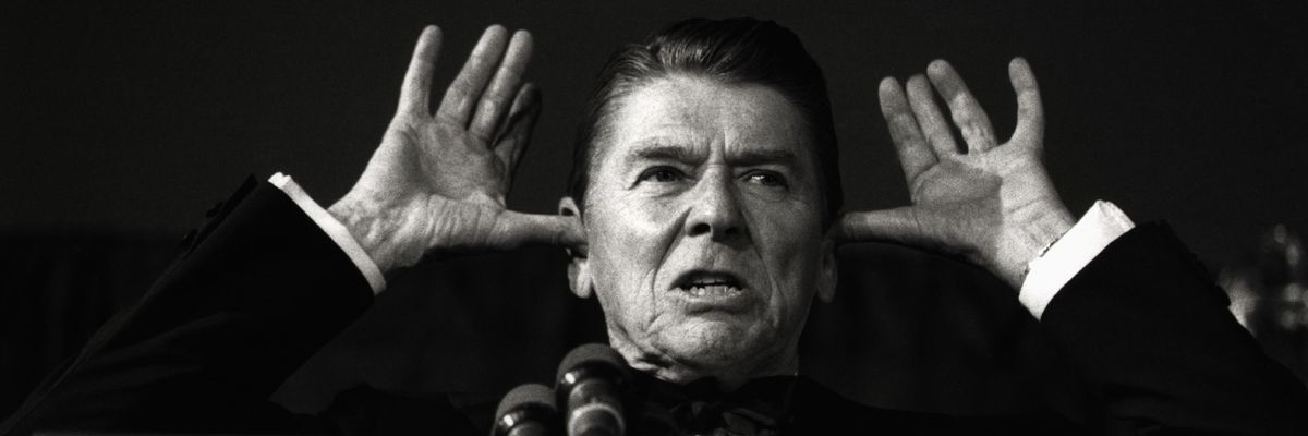 Ronald Reagan makes a face during White House Correspondents Dinner