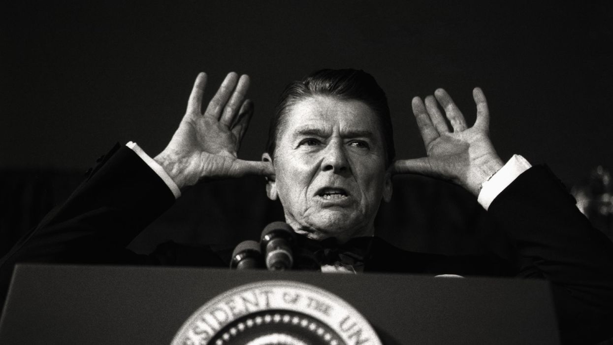 Ronald Reagan makes a face during White House Correspondents Dinner