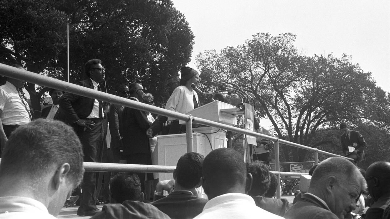 Rosa Parks says hello to a crowd at the March on Washington
