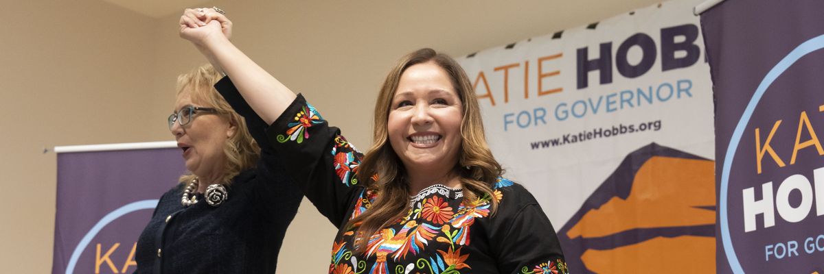 Running For Re-Election AZ Governor Katie Hobbs Campaigns With Rep-Elect Adelita Grijalva And Gabby Giffords In Tucson