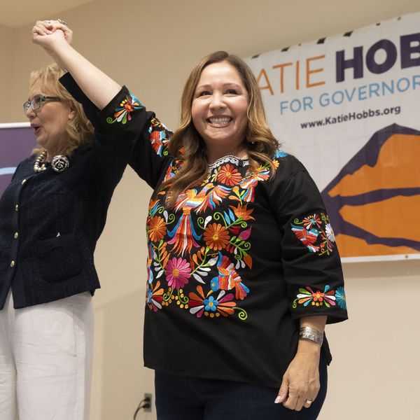 Running For Re-Election AZ Governor Katie Hobbs Campaigns With Rep-Elect Adelita Grijalva And Gabby Giffords In Tucson