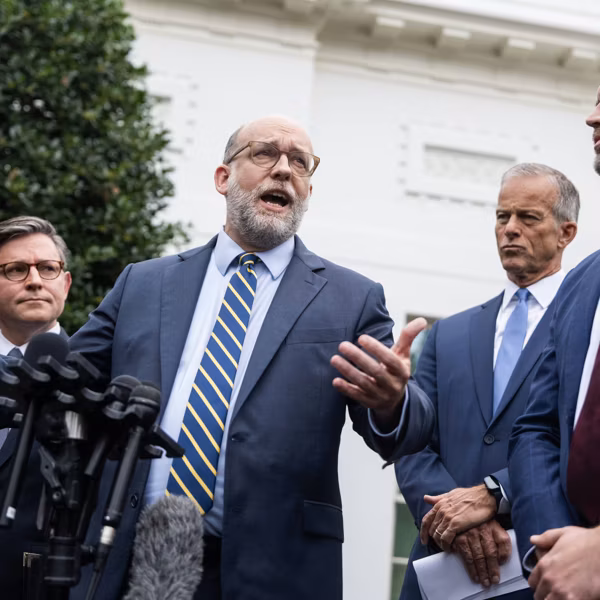 Russell Vought speaks during a press conference