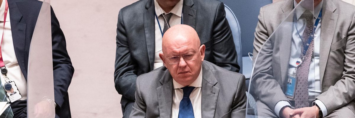 Russia's ambassador attends a U.N. Security Council meeting