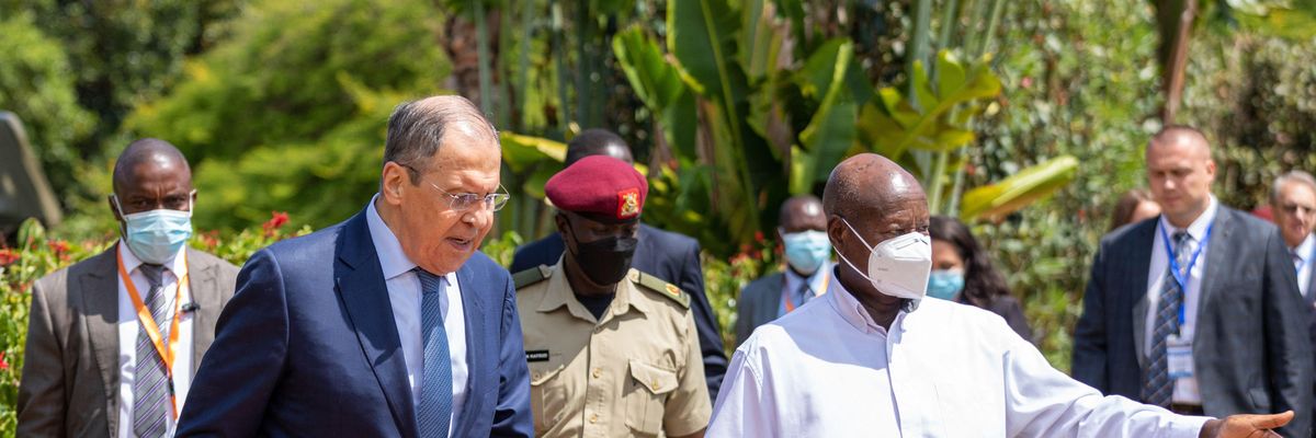 Russia's Foreign Minister Sergei Lavrov and Uganda's President Yoweri Museveni