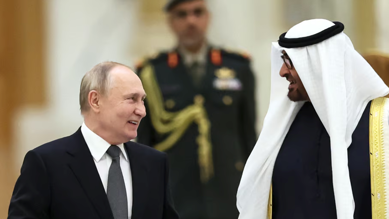 Russia's President Vladimir Putin and UAE President Sheikh Mohamed bin Zayed Al Nahyan