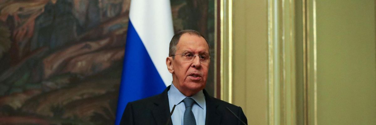 Russian Foreign Minister Sergey Lavrov speaks at a press conference