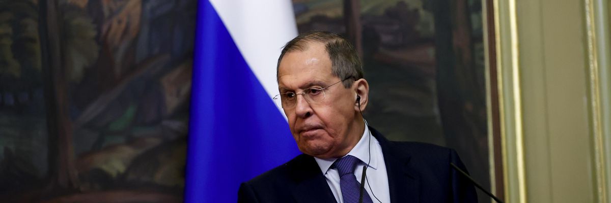 Russian Foreign Minister Sergey Lavrov speaks during a press conference