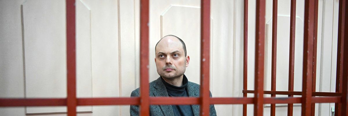 Russian opposition activist Vladimir Kara-Murza is pictured during hearing