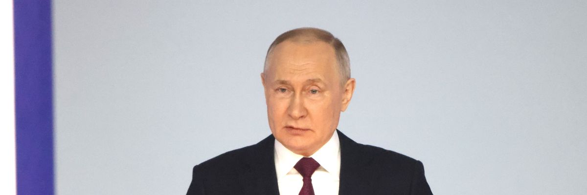 Russian President Vladimir Putin speaks during his annual meeting with the Federal Assembly