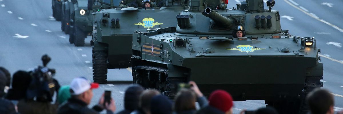 Russian tanks in Moscow as part of parada preparations