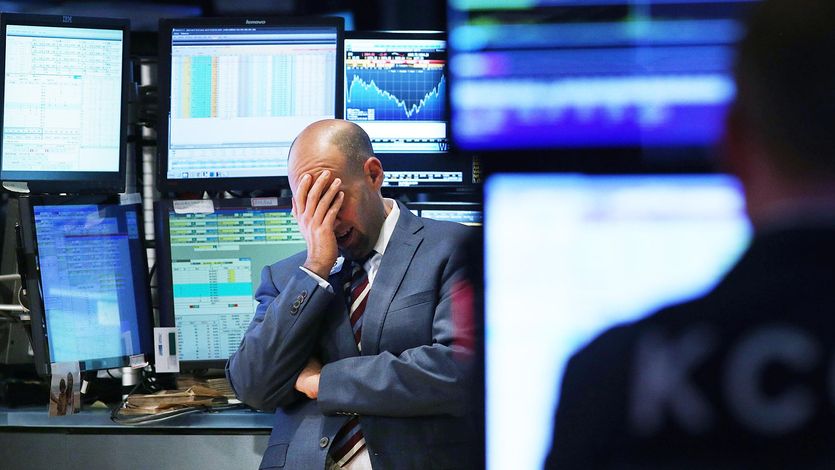 Sad trader on stock market floor