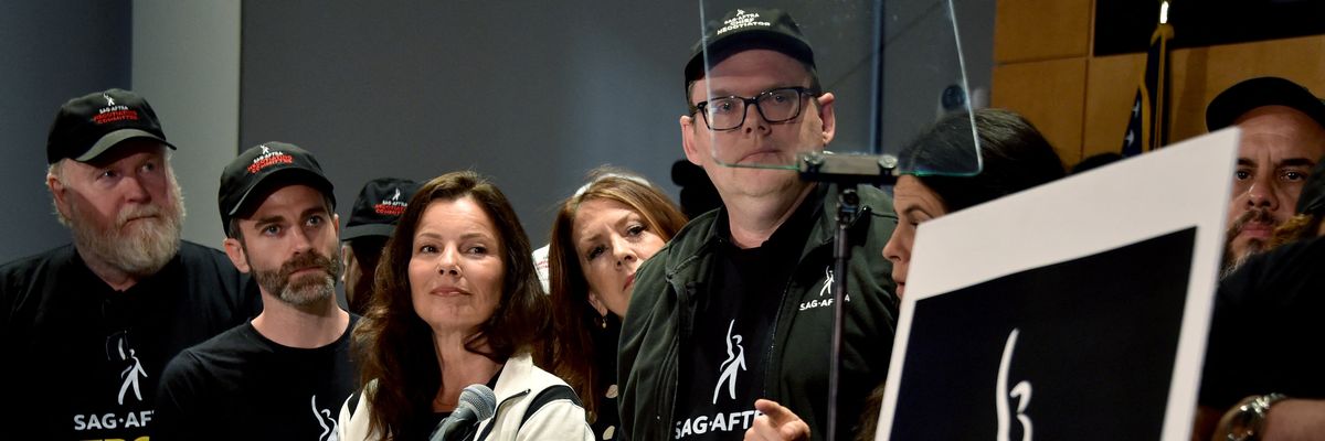 SAG-AFTRA President Fran Drescher, Secretary-Treasurer Joely Fisher, and National Executive Director Duncan Crabtree-Ireland