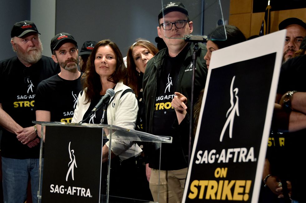 SAG-AFTRA President Fran Drescher, Secretary-Treasurer Joely Fisher, and National Executive Director Duncan Crabtree-Ireland