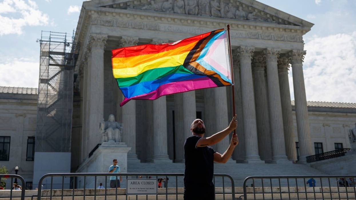 Same-sex marriage supporter in front of Supreme Court