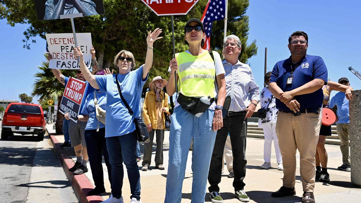 San Pedro residents protest against tariffs at the Port of LA.