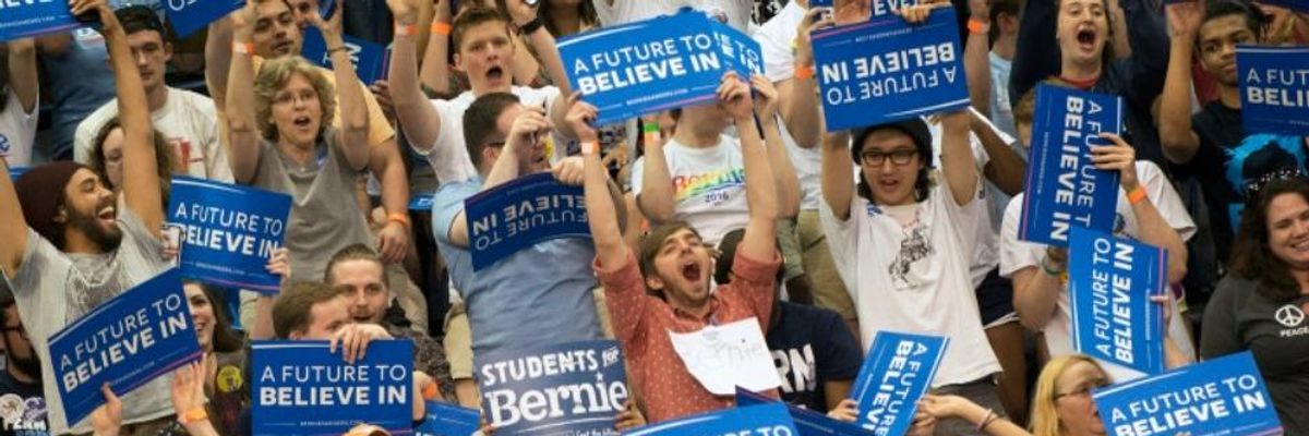 Sanders supporters at a rally at Penn State