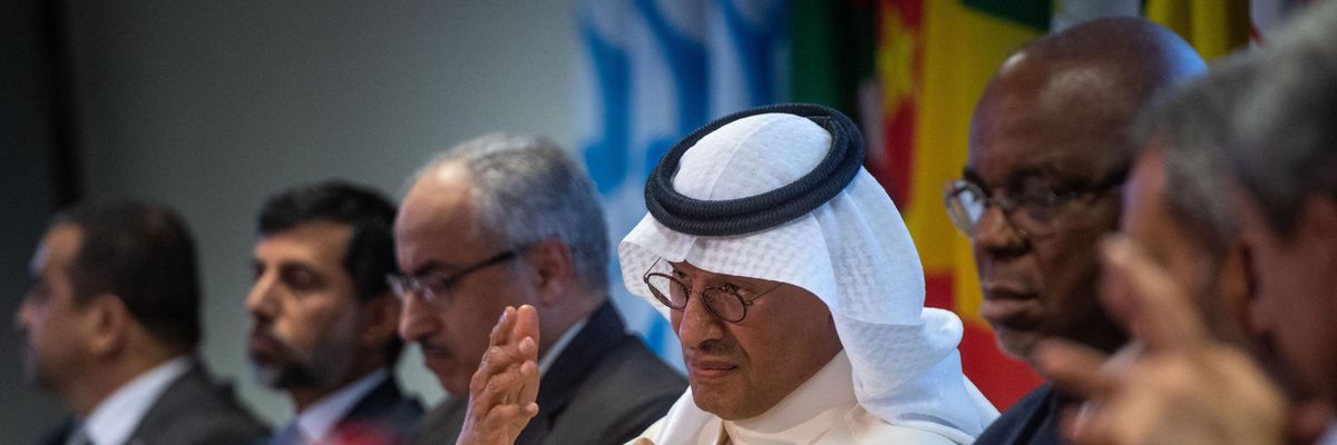 Saudi Arabia's energy minister speaks during a press conference