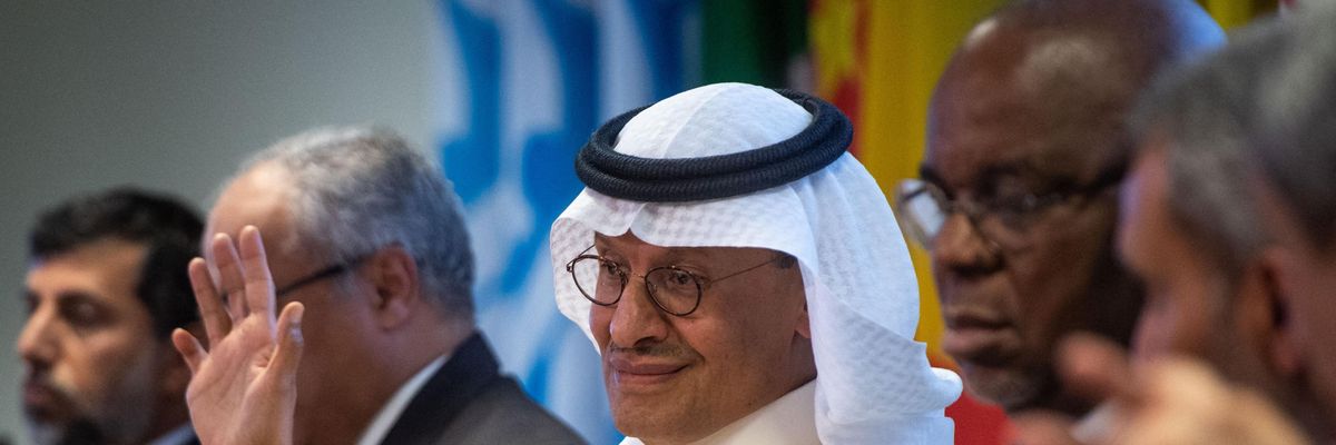 Saudi Arabia's energy minister speaks during an OPEC press conference