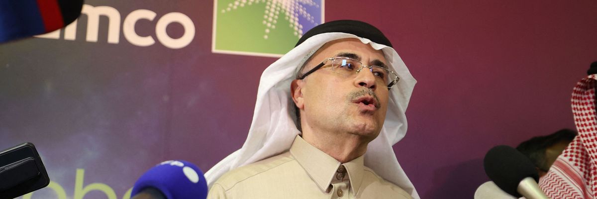 Saudi Aramco CEO Amin Nasser addresses reporters