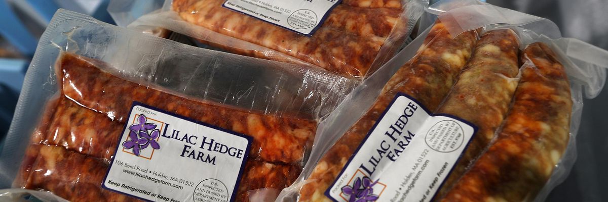 Sausages in a freezer at Lilac Hedge Farm.