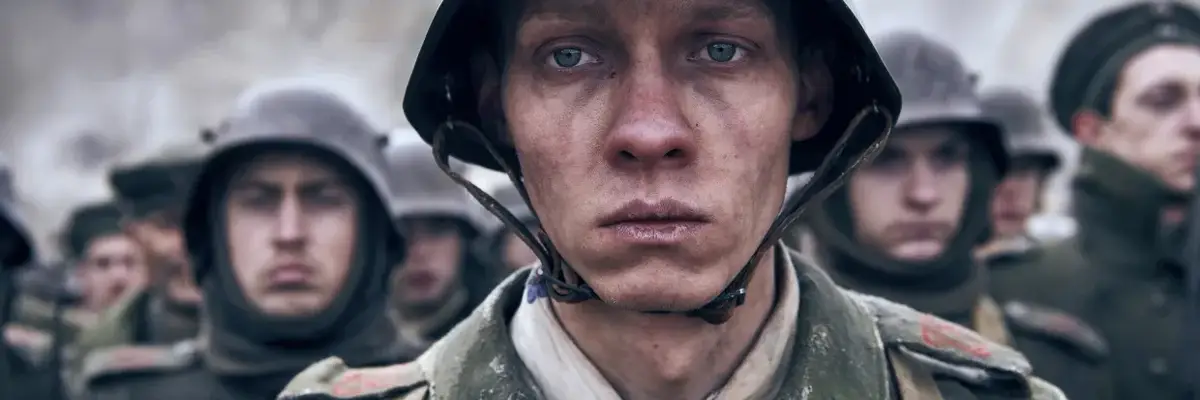 Scene from "All Quiet on the Western Front" with soldiers