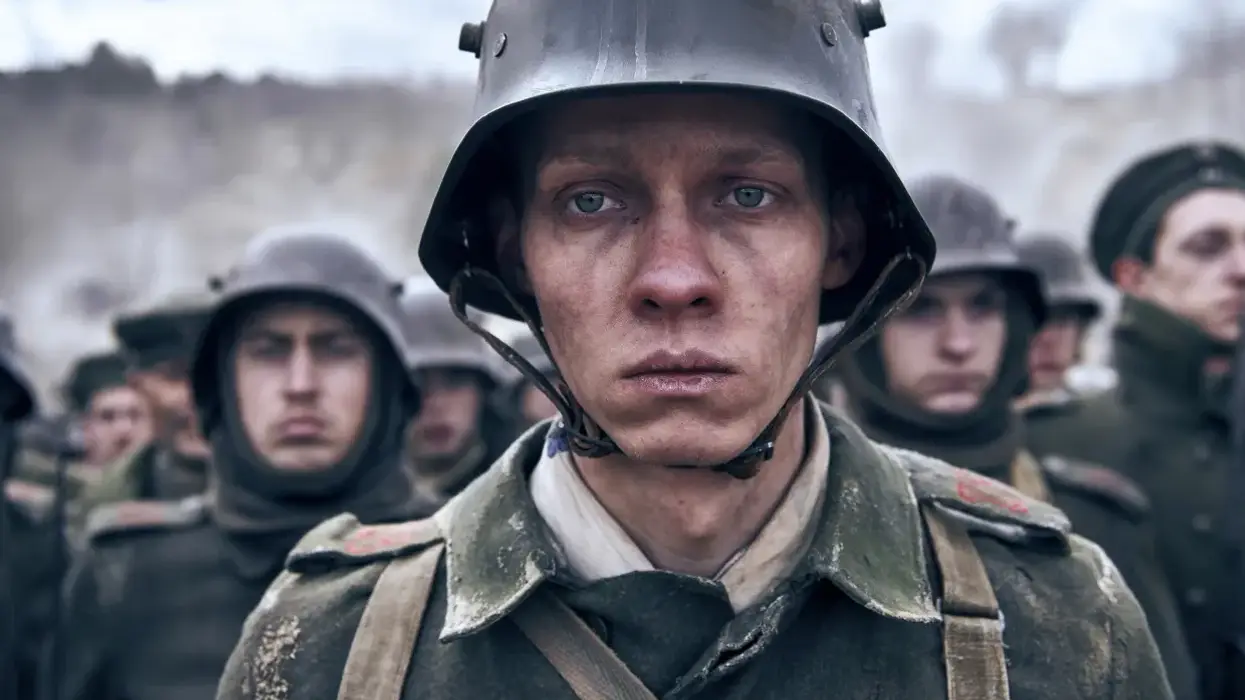 Scene from "All Quiet on the Western Front" with soldiers