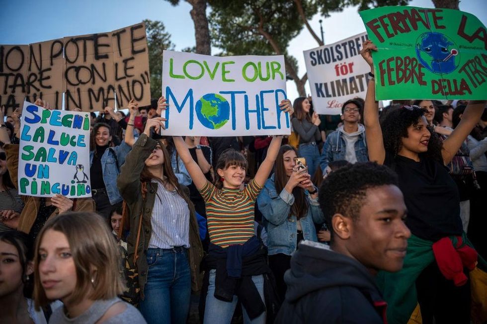 Schoolchildren take part in the Global Climate Strike For Future on March 15, 2019 in Rome, Italy. Today, thousands of students took part in the Student Global Climate Strike to demand for urgent measures and concrete action to combat climate change, the global warming and to protect our future. The strike is inspired by Greta Thunberg, a Swedish school girl who in 2018 went on school strike to make adults and lawmakers take climate change action. (Photo: Antonio Masiello/Getty Images)