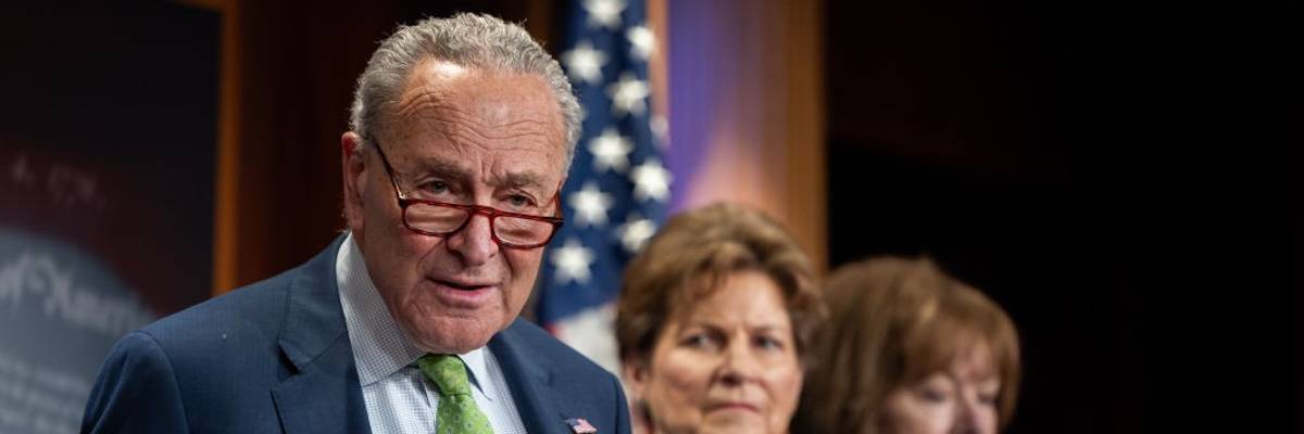 Schumer speaks at a press conference about reproductive rights