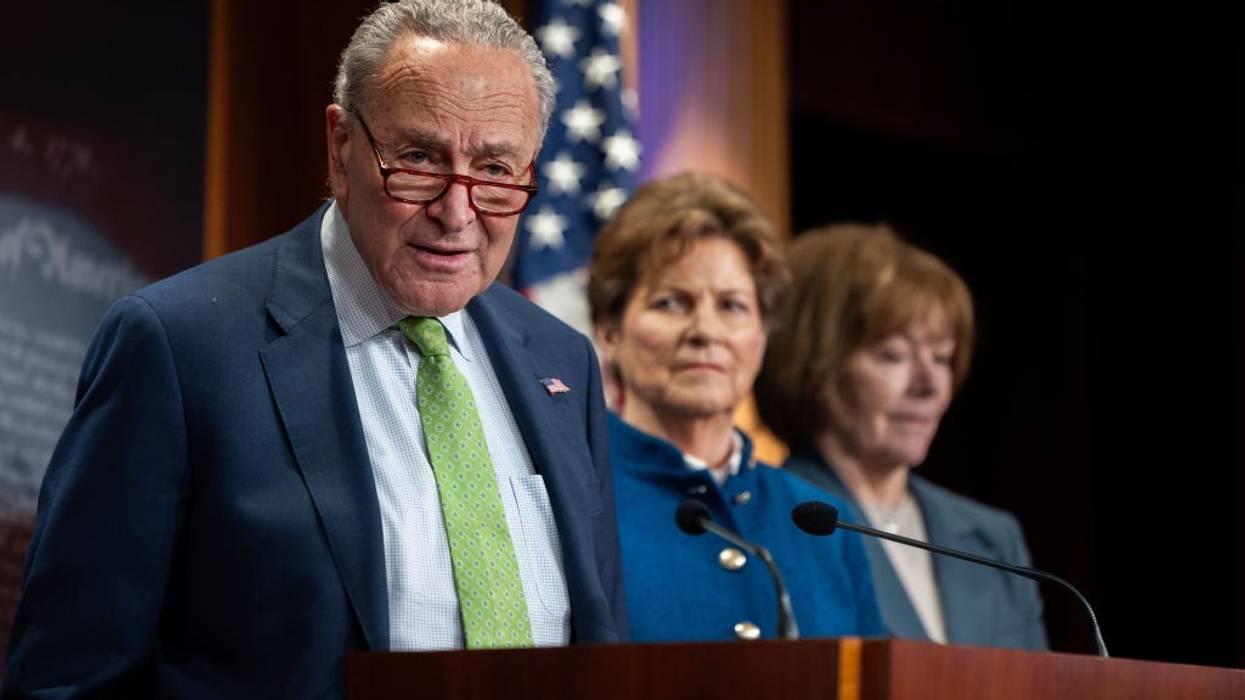 Schumer speaks at a press conference about reproductive rights