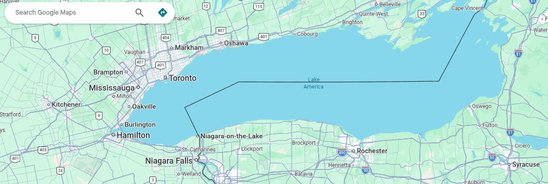Screenshot of Google Maps with "Lake America"