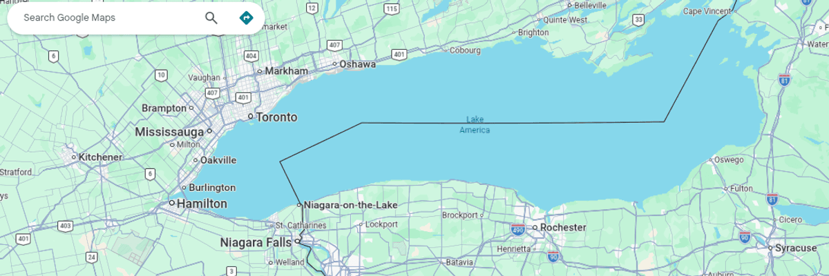 Screenshot of Google Maps with "Lake America"
