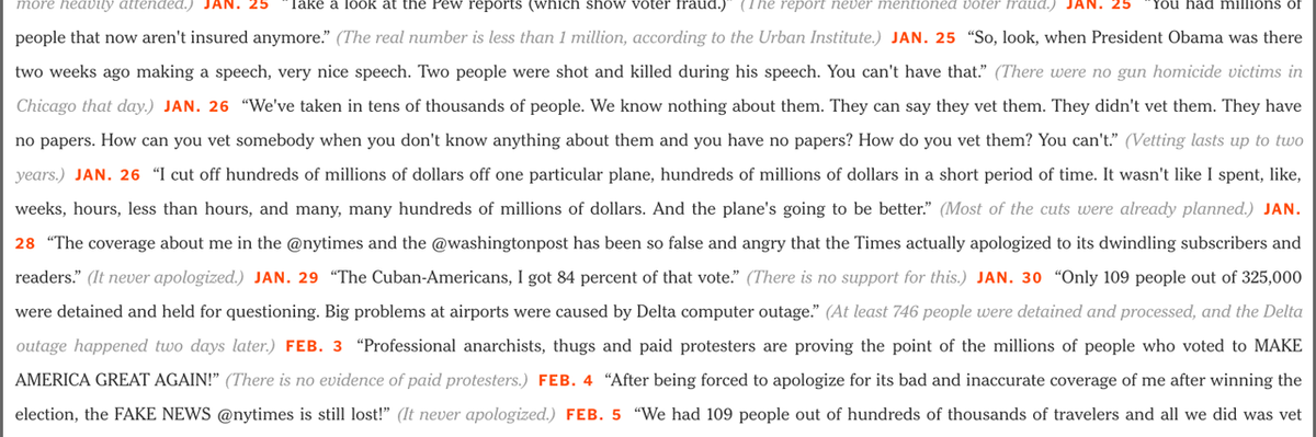 Screenshot of the New York Times op-ed piece entitled "Trump's Lies" that lists all of the lies President Donald Trump has told while in office.