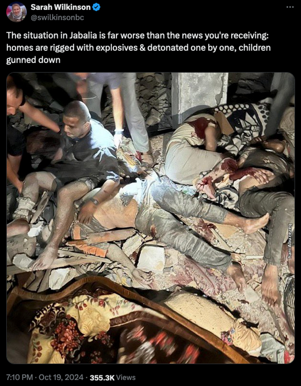 Screenshot of tweet of carnage in Gaza