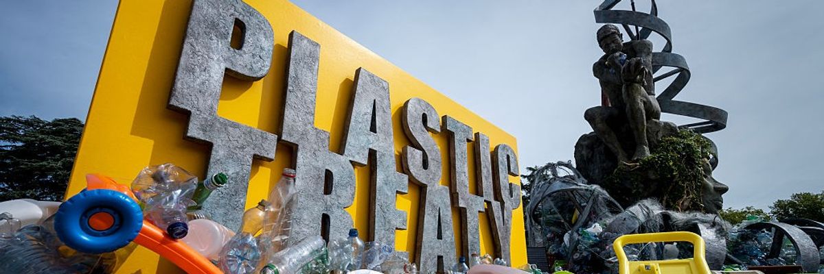 Sculpture for plastics treaty negotiations.