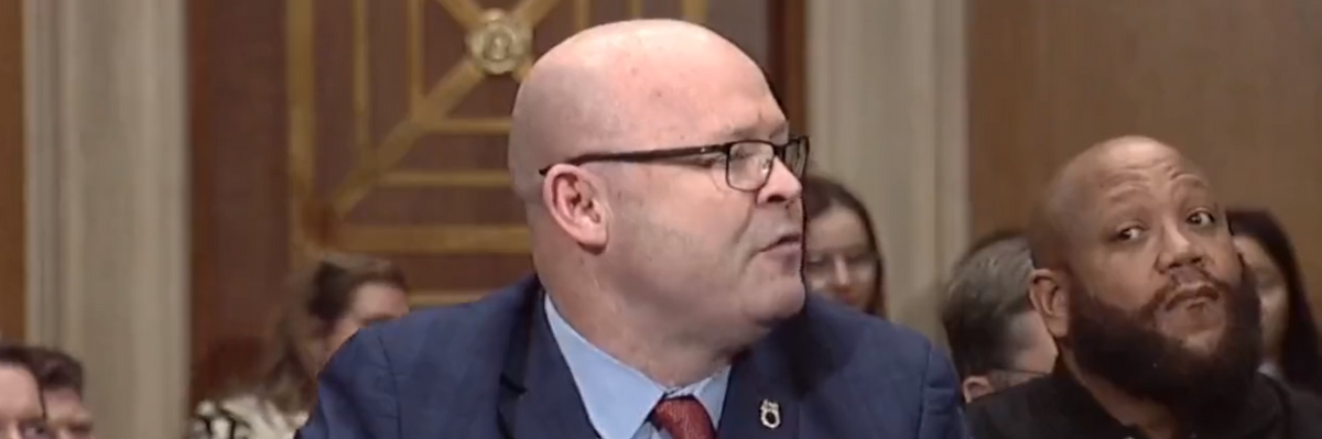 ​Sean O'Brien, president of the International Brotherhood of Teamsters, testifies at a Senate committee hearing on March 8, 2023 in Washington, D.C.