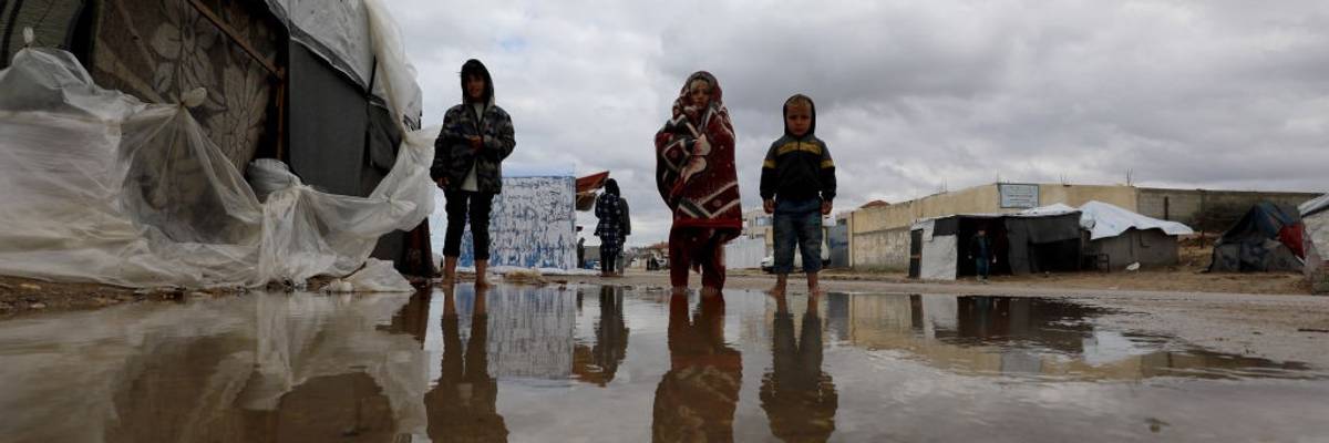 Seawater floods the tents of displaced Palestinians in Gaza