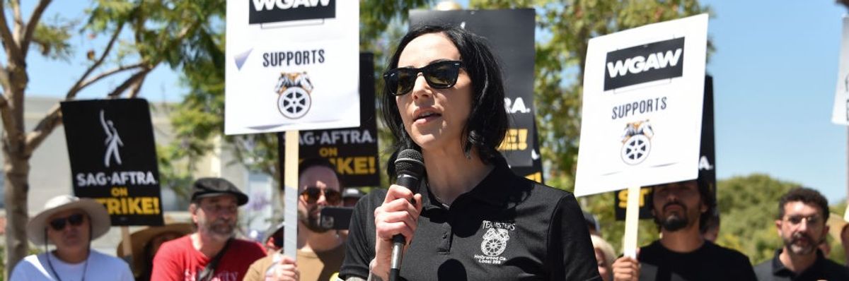 Secretary-Treasurer of Teamsters Local 399 Lindsay Dougherty at a picket line.