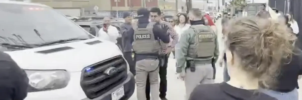 SEIU California president David Huerta being pushed