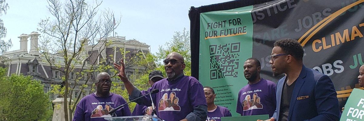 SEIU executive vice president Gerry Hudson speaks at the "Fight for Our Future" rally in Washington, D.C. on April 23, 2022.
