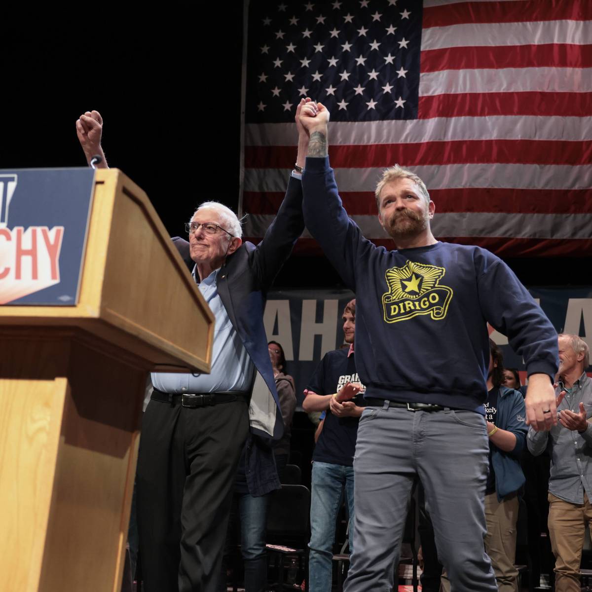 Sen. Bernie Sanders and Graham Platner rally