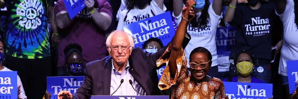 Sen. Bernie Sanders and Nina Turner attend a rally