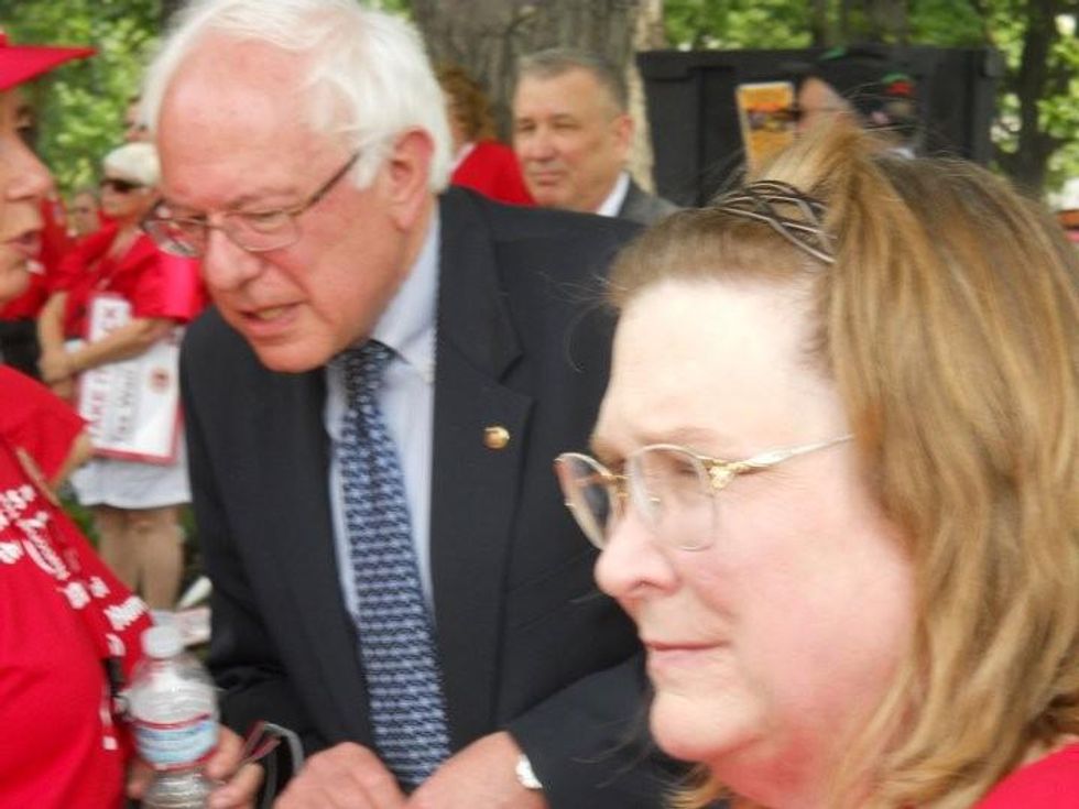 Sen. Bernie Sanders and the author in June of 2011, when Sanders was at a Washington, D.C. rally after introducing his Medicare for all legislation, the American Health Security Act. (Photo: Courtesy of Donna Smith)