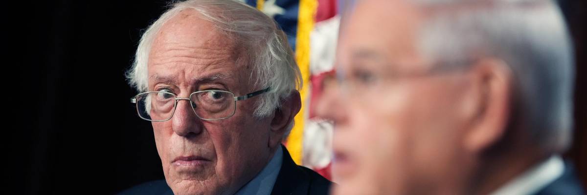 Sen. Bernie Sanders appears at a press conference.