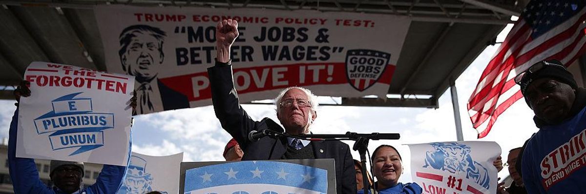 Sen. Bernie Sanders at a rally for jobs.