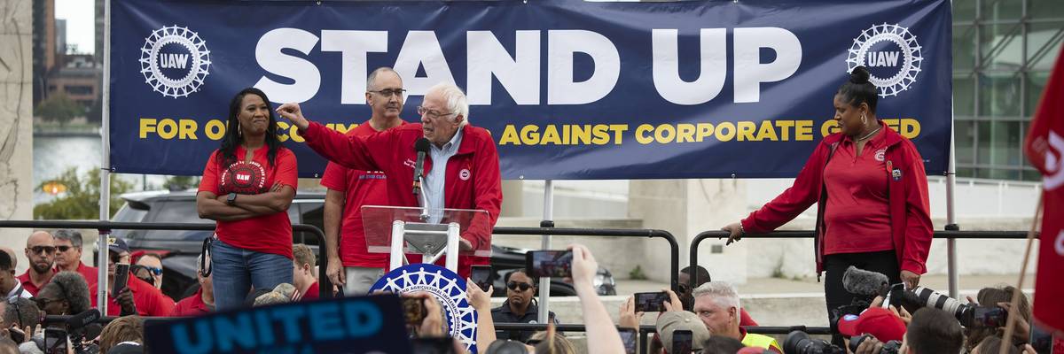 Sen. Bernie Sanders at a United Auto Workers rally