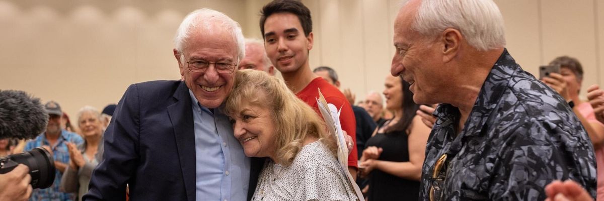 Sen. Bernie Sanders embraces Maine resident