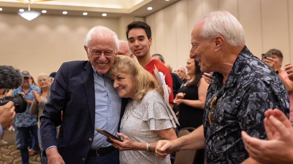 Sen. Bernie Sanders embraces Maine resident