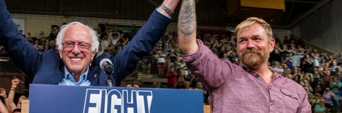 Sen. Bernie Sanders (I-Vt.) and US Senate candidate Graham Platner