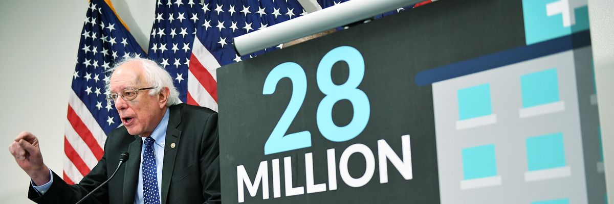 Sen. Bernie Sanders (I-Vt.) announces the introduction of the Community Health Center and Primary Care Workforce Expansion Act of 2019 at the U.S. Capitol on March 28, 2019.